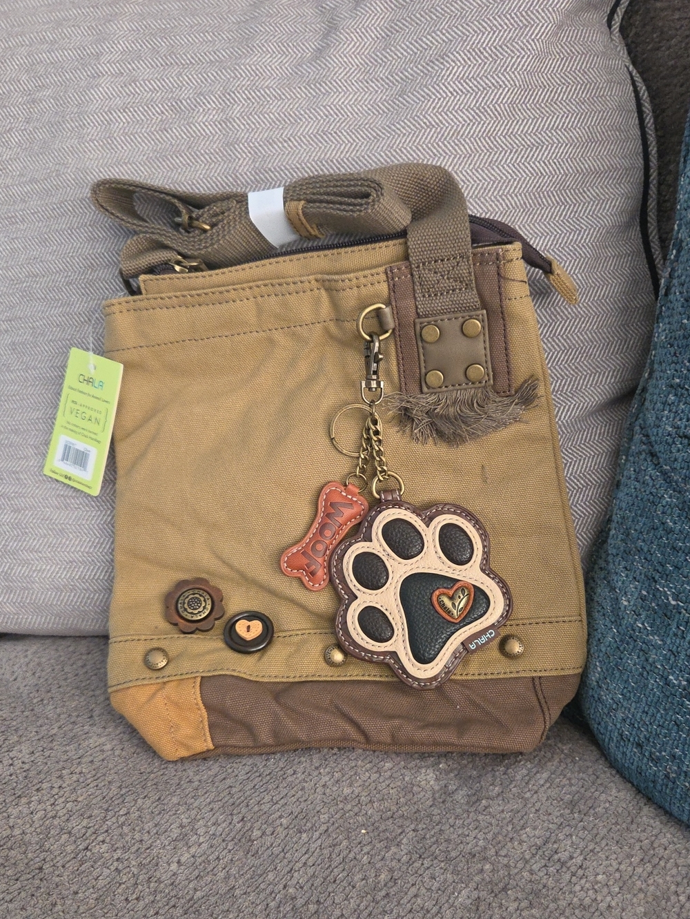 Chala Tan Canvas Dog Treat Bag with Paw Charm
